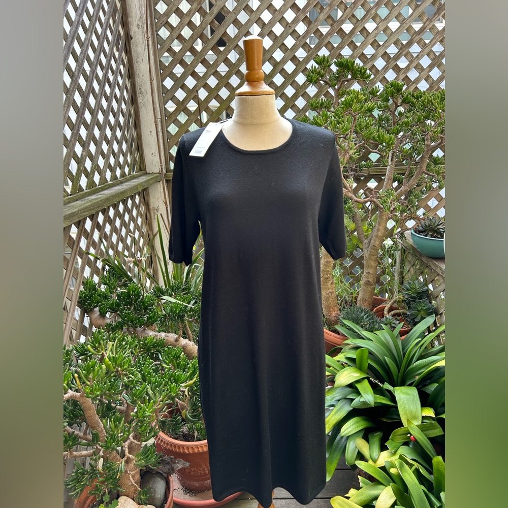Eileen Fisher Black Merino wool Dress.  Size Medium Elbow Length Sleeves
 NWT